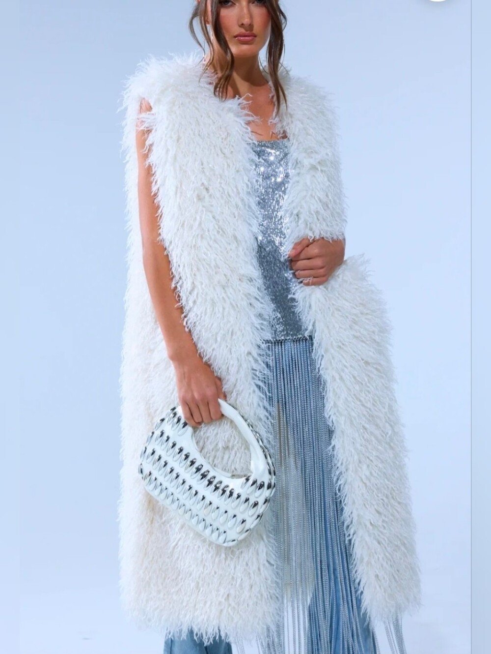 White Faux Fur Long Vest Jacket - Women's Cozy Layer Sz 1x/2x
